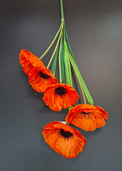 Mac artificial portocaliu, 5 flori, 95cm