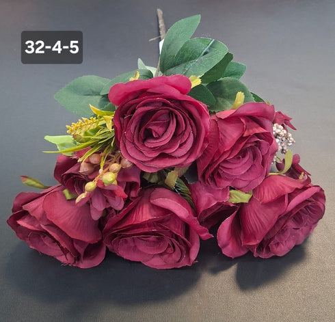 Buchet 7 trandafiri bordo artificiali – 49cm, tije sârmă, material textil