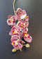 Orhidee artificială mini Phalaenopsis 80cm alb cu model mov intens