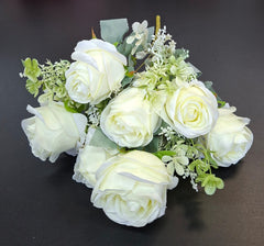 Buchet artificial 7 trandafiri ivory, flori mari - decor elegant, 49cm