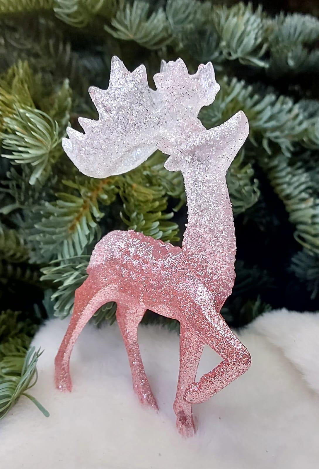 Reni decorativi roz cu sclipici 13cm – set 10 bucăți