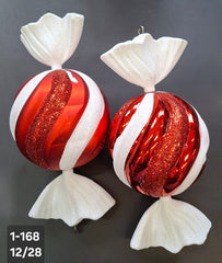 Figurine de brad bomboane sferice roșu-alb 12x28cm, set 2 buc