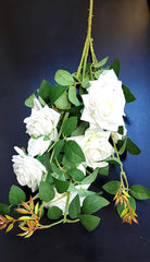 Fir Trandafir artificial alb 93cm – ramură cu flori decorative realiste