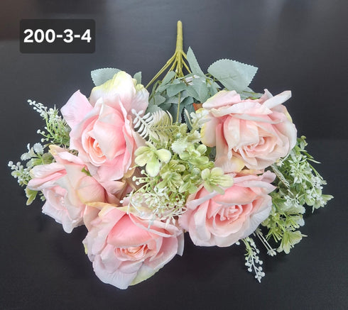 Buchet artificial 7 trandafiri roz pudrat, flori mari – decor elegant - 47cm