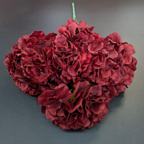Buchet cu hortensii artificiale visiniu intens, flori mari 52cm