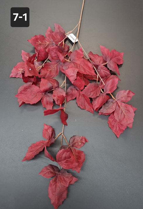 Ramură artificială decorativă - 97cm frunze roșu închis