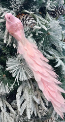 Ornament Crăciun Pasăre Roz cu Pene și Sclipici