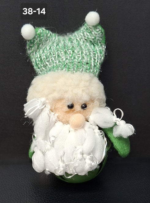 Moș Crăciun Decorativ cu Căciulă Verde și Barbă Albă - 14cm
