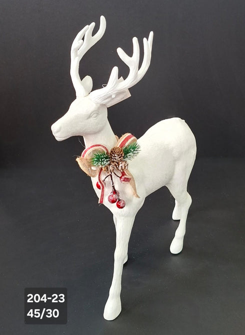 Ren decorativ alb cu panglică și con de brad – 45x30cm