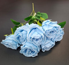 Buchet artificial cu trandafiri bleu 7 flori – 46cm