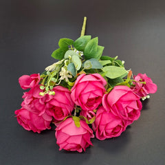 Buchet artificial cu trandafiri fucsia intens – 42cm