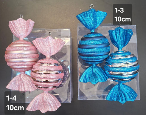 Set elegant de 2 decorațiuni tip bomboană, în nuanță roz si albastru - 25cm