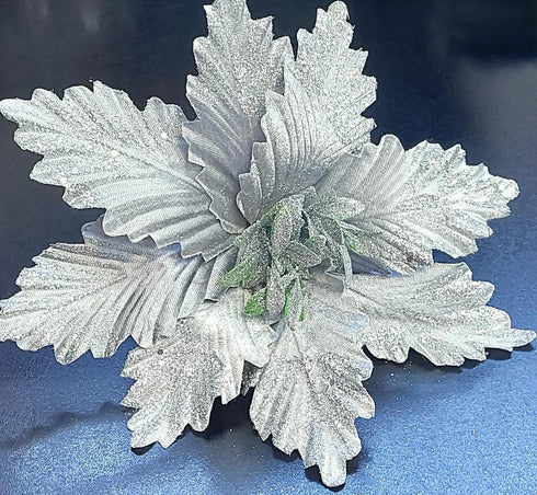 Crăciunițe artificiale argintii – flori decorative festive 10/set