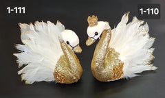 Lebeda Decorativa Alba cu Pene și Sclipici Auriu