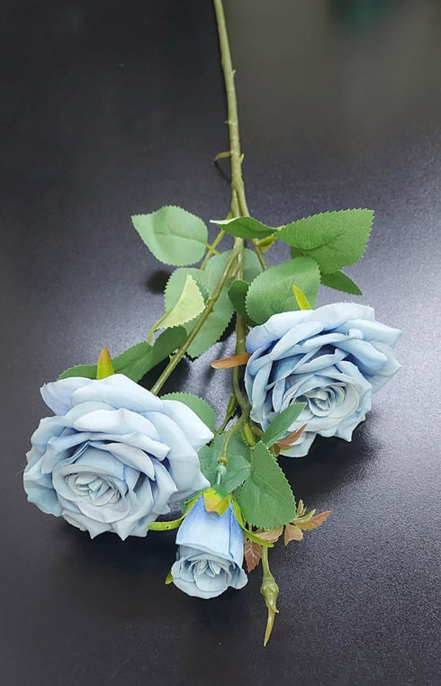 Fir Trandafir artificial albastru 65cm – flori decorative realiste