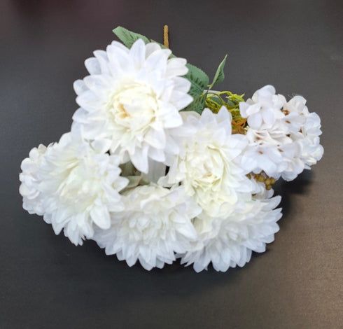 Buchet artificial dalii albe, 6 flori, 44cm