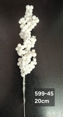 Bobite decorative Crăciun albe pe tijă 20cm – set 100 buc