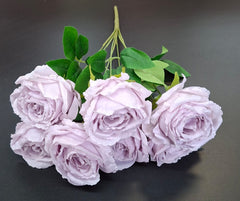 Buchet artificial cu trandafiri lila 6 flori – 46cm