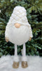 Gnom Decorativ Alb cu Căciulă Pufoasă în Carouri Aurii – 50cm