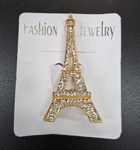 Broșe Turnul Eiffel Aurie cu Strasuri - 12/set