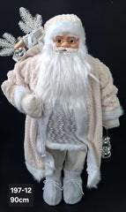 Moș Crăciun decorativ alb cu sac de cadouri și lampă - 90cm