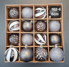 Globuri Crăciun gri, 6cm set 16 bucăți