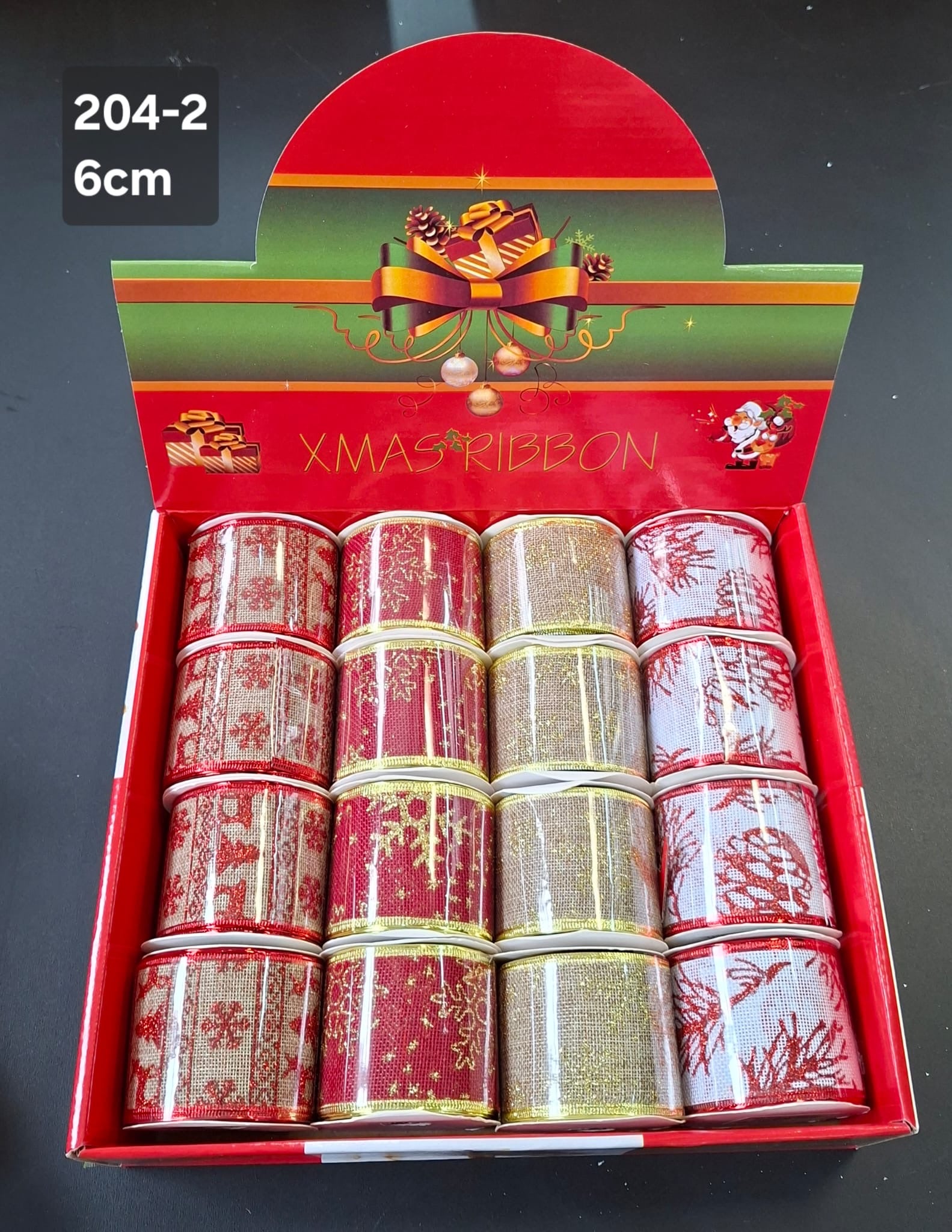 Panglică decorativă Crăciun – modele roșu și auriu 6cm