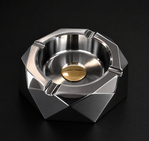 Scrumieră metalică gri cu design geometric - 11×4cm