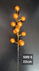 Bobite decorative Crăciun portocalii lucioase pe tijă 22cm – set 100 buc