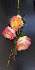 Fir trandafiri artificiali galben cu roz 80cm – flori decorative material textil