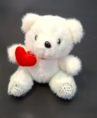 Breloc Ursuleț de pluș alb cu inimioară și cristale – 14cm