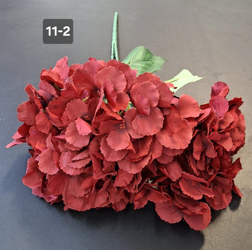 Buchet cu hortensii artificial bordo din material textil - 42cm