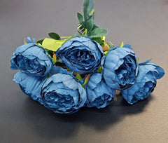 Buchet bujori artificiali albastru inchis – 7 flori, aspect natural 40cm