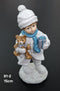Figurină băiețel cu ursuleț și cadou, decor ceramic Crăciun - 15cm