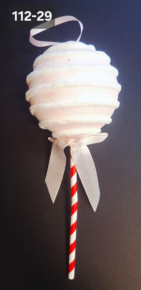 Set 10 decorațiuni de Crăciun tip acadea, alb-roz cu sclipici și fundiță – 25cm