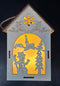 Ornament de Crăciun din Lemn cu LED – Căsuță cu Om de Zăpadă și Brad - 10x16cm
