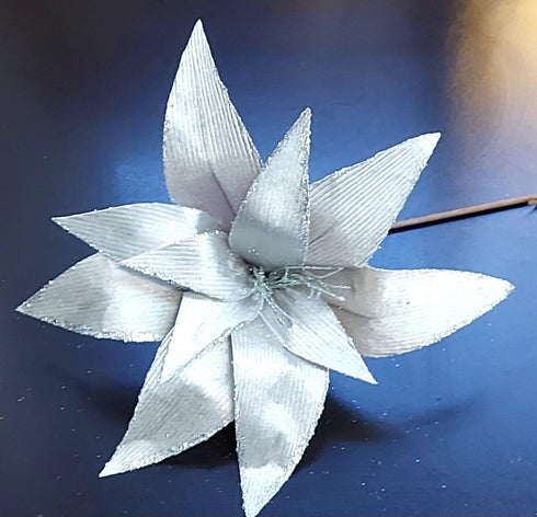 Flori Crăciun artificiale argintii – flori decorative iarnă 10/set