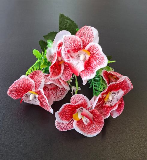 Buchet panseluțe artificiale 34cm roșu-alb cu model decorativ