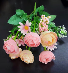 Buchet Decorativ cu Bujori Roz Somon – Flori Artificiale din Material Textil