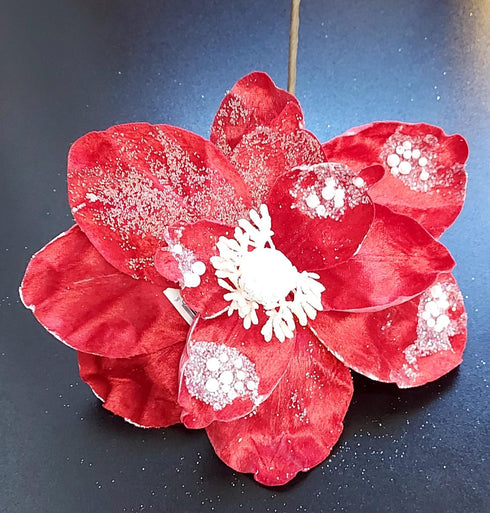 Flori Crăciun roșii cu perle – flori decorative festive 10/set