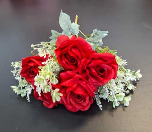 Buchet artificial 7 trandafiri roșii, flori mari - decor elegant, 47cm