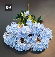 Buchet flori artificiale crizanteme bleu pastel - 48cm