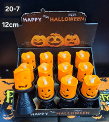 Set 12 Lumânări Halloween Dovleac cu LED, 12cm – Decorațiuni Party