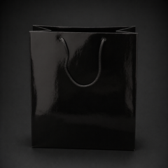Set 12 pungi cadou negre lucioase cu mânere din șnur - 20x14cm
