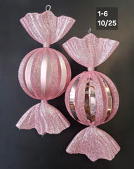 Figurine de brad bomboane forma sferica roz 10x25cm, set 2 buc