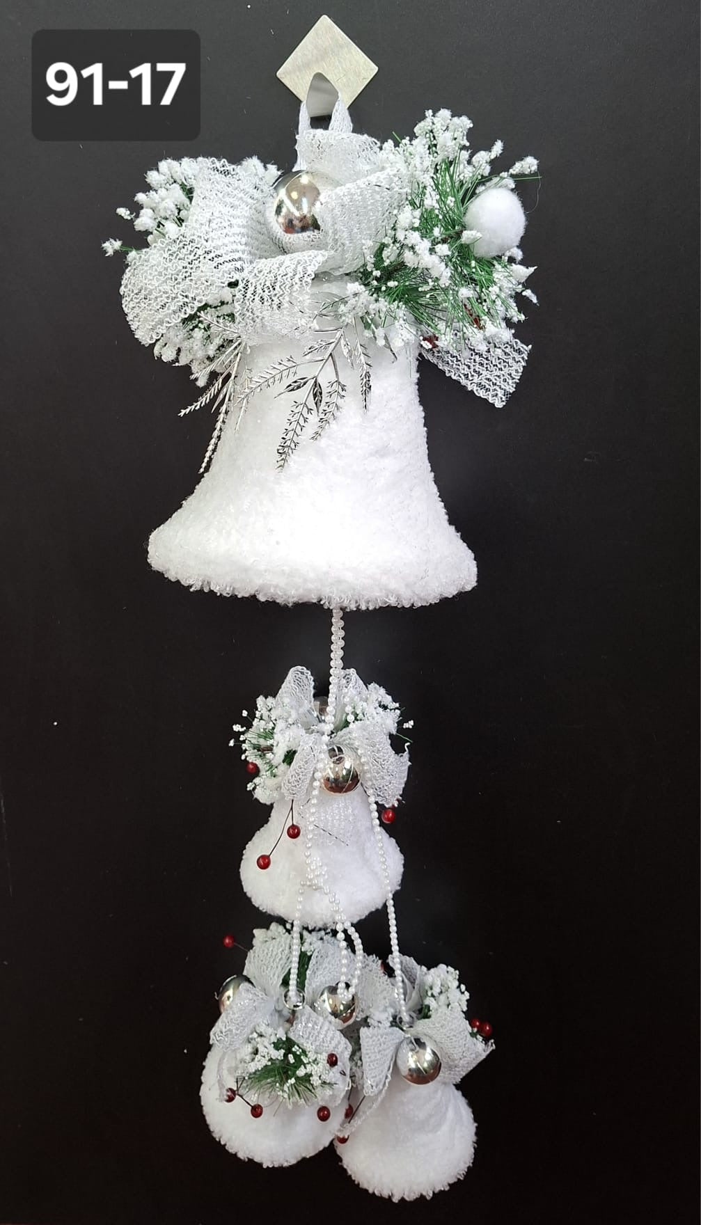 Decorațiune Crăciun clopoței mari albi cu argintiu