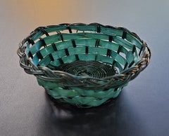 Coș decorativ rotund împletit, culoare verde - diametru 13cm