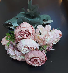 Buchet cu Bujori Roz Pudrat 49cm – Flori Artificiale din Material Textil