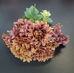 Buchet artificial dalii maro, 6 flori, 44cm