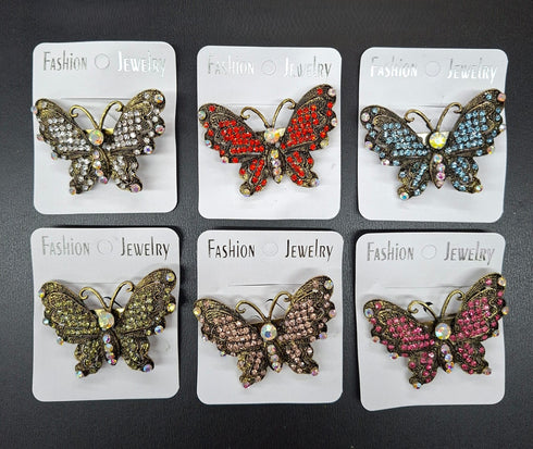 Broșe Fluture cu Strasuri – Model Elegant Multicolor 12/set